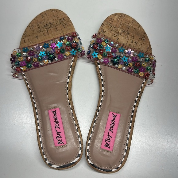Betsey Johnson Sandals Slides Flats Slip On Open Toe Shoes Floral Beaded New 6 - Picture 4 of 7